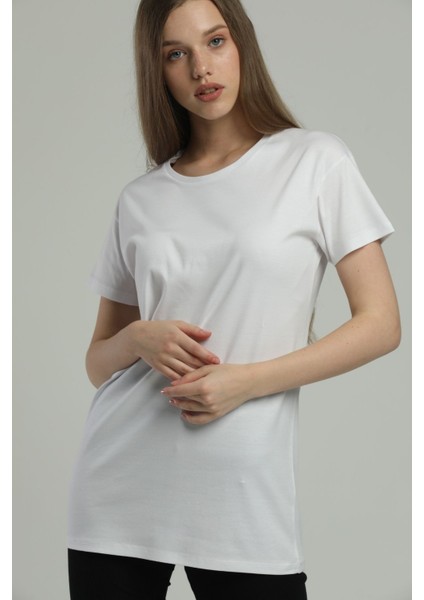 Yuvarlak Yaka Beyaz Regular Long Organik Pamuk T-Shirt modelleri