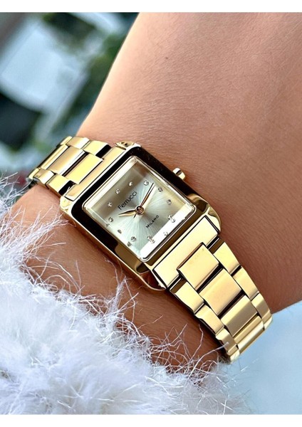 Altın Rengi Çelik Kordon Kadın Kol Saati 03381