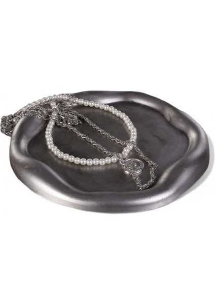 Takı Organizer Makyaj Düzenleyici Kozmetik Organizer Dekoratif Tabak Gümüş Eskitme Renk Model 17