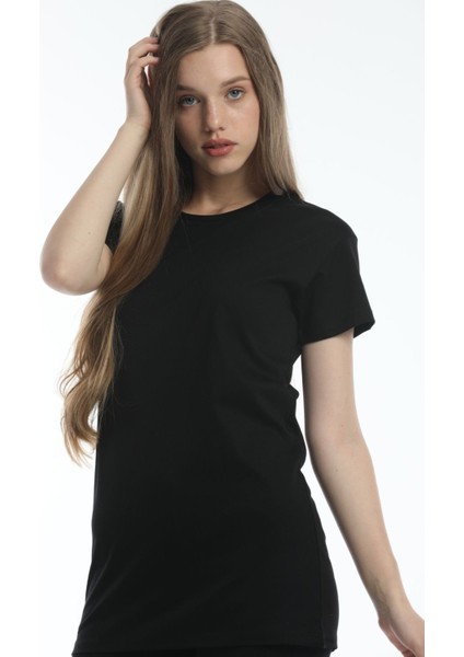 Yuvarlak Yaka Siyah Regular Long Organik Pamuk T-Shirt fırsatları