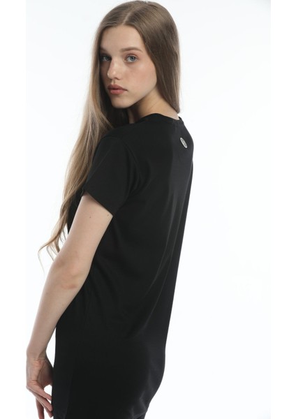 Yuvarlak Yaka Siyah Regular Long Organik Pamuk T-Shirt indirimleri