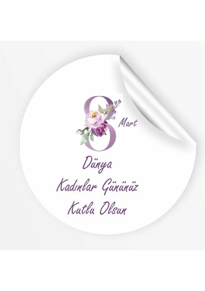 8 Mart Dünya Kadınlar Günü Paket Eiketi 48 Adet Yuvarlak