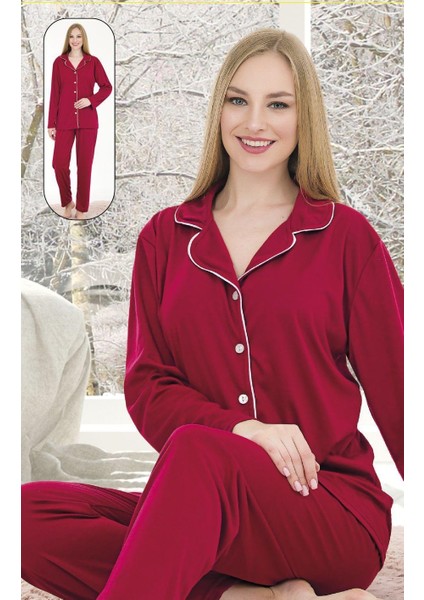 Kadın Pijama Takımı Interlok Pamuklu Kumaş Geniş Kalıp Biyeli