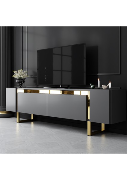 Yıldız Gold Metal Ayaklı Gold Tasarım Antrasit Tv Ünitesi