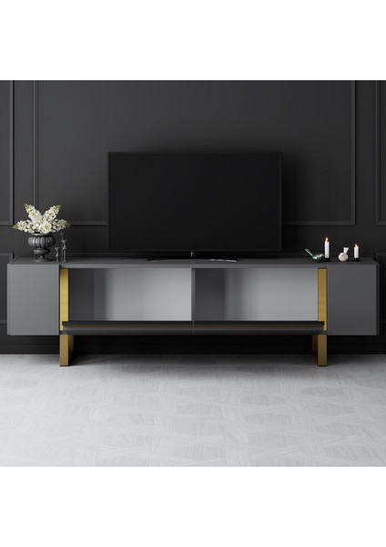 Yıldız Gold Metal Ayaklı Gold Tasarım Antrasit Tv Ünitesi