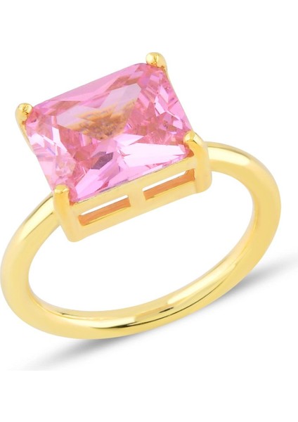 Pink Zirconia Taşlı Baget Kesim Tektaş Yüzük