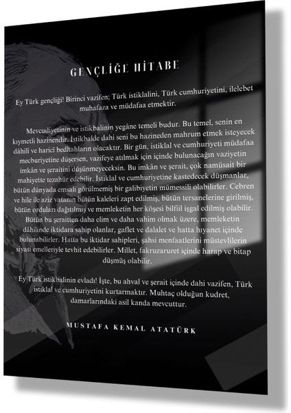 Temperli Gerçek Cam Tablo Siyah Beyaz Gençliğe Hitabe fiyatları
