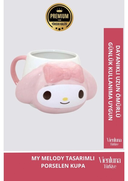 Deluxe Tasarım Dekoratif Estetik Armağan Sevgili Dost Arkadaş Porselen My Melody Kupa Bardak 9*13 cm
