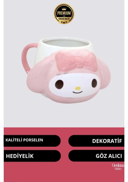 Deluxe Tasarım Dekoratif Estetik Armağan Sevgili Dost Arkadaş Porselen My Melody Kupa Bardak 9*13 cm