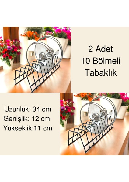 2'li Tabaklık Rafı- Tencere Kapak Düzenleyici-Tabak Kurutmalık -10 Bölmeli Stand
