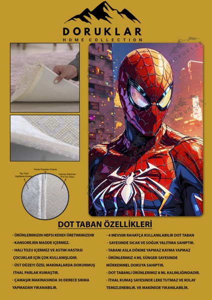 Kaymaz Taban Makinada Yıkanabilir Dijital Baskı Spiderman Desenli Genç Odası Halısı Dot Taban Halı GNC19 fiyatları