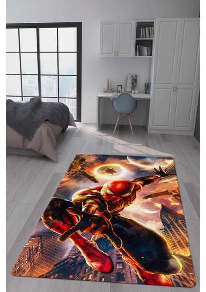 Kaymaz Taban Makinada Yıkanabilir Dijital Baskı Spiderman Desenli Genç Odası Halısı Dot Taban Halı GNC04