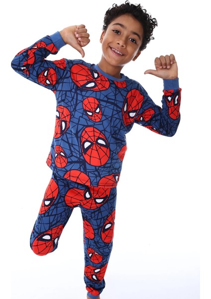 %100 Pamuk Örümcek Adam Desenli Uzun Kollu Erkek Çocuk Pijama Takımı (3,4,5,6,7,8,9,10,11,12,13 Yaş)