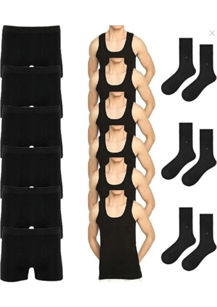 Ekonomik 15'li Paket Erkek Iç Çamaşır Seti 6 Adet Atlet 6 Atlet Boxer 3 Çift Çorap