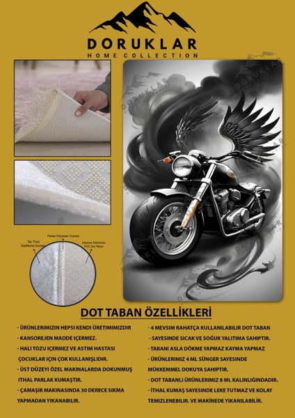 Kaymaz Taban Makinada Yıkanabilir Dijital Baskı Motor Desenli Genç Odası Halısı Dot Taban Halı GNC01