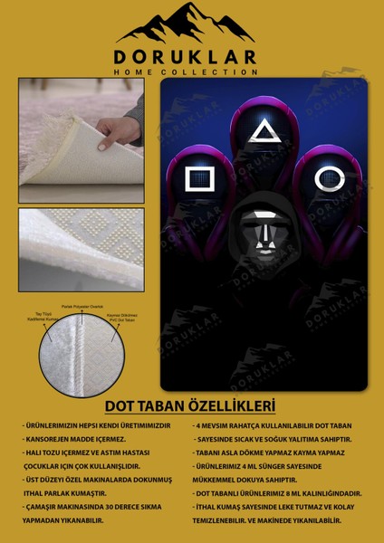 Kaymaz Taban Makinada Yıkanabilir Dijital Baskı Squid Game Desenli Genç Odası Halısı Dot Taban Halı GNC14 fiyatları