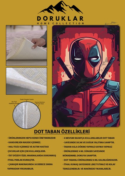 Kaymaz Taban Makinada Yıkanabilir Dijital Baskı Deadpool Desenli Genç Odası Halısı Dot Taban Halı GNC02 fiyatları