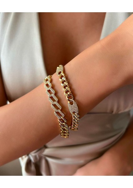 14 K Altın Rengi Vip Seri Zirkon Taşlı Bileklik 17+2cm