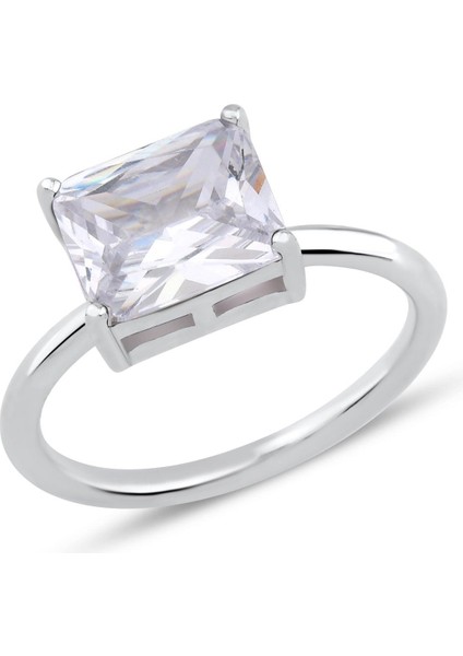 Kubik Zirconia Taşlı Baget Kesim Tektaş Yüzük