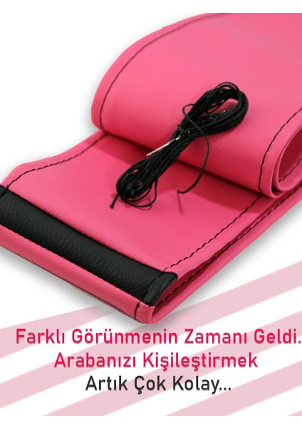 Proton Gen 2 Pembe Özel Süper Deri Siyah Yüzüklü Dikişli Direksiyon Kılıfı