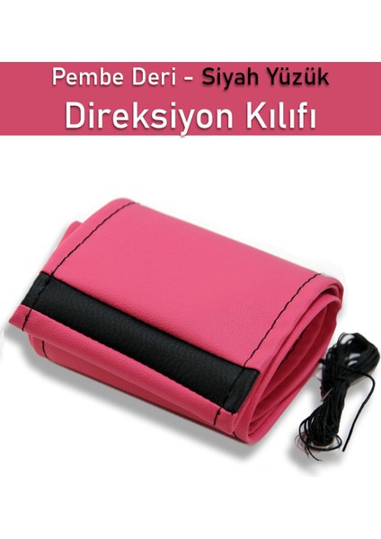 Proton Gen 2 Pembe Özel Süper Deri Siyah Yüzüklü Dikişli Direksiyon Kılıfı