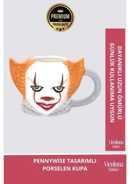 Deluxe Tasarım Dekoratif Estetik Armağan Sevgili Dost Aşk Arkadaş Porselen Pennywise Kupa Bardak
