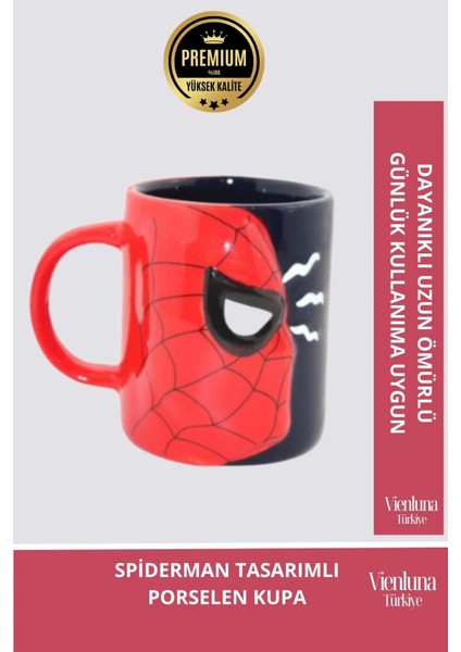 Deluxe Tasarım Dekoratif Estetik Armağan Sevgili Dost Aşk Arkadaş Porselen Spiderman Kupa Bardak