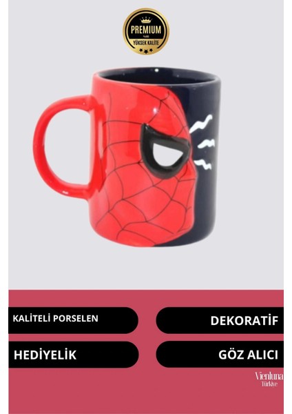 Deluxe Tasarım Dekoratif Estetik Armağan Sevgili Dost Aşk Arkadaş Porselen Spiderman Kupa Bardak