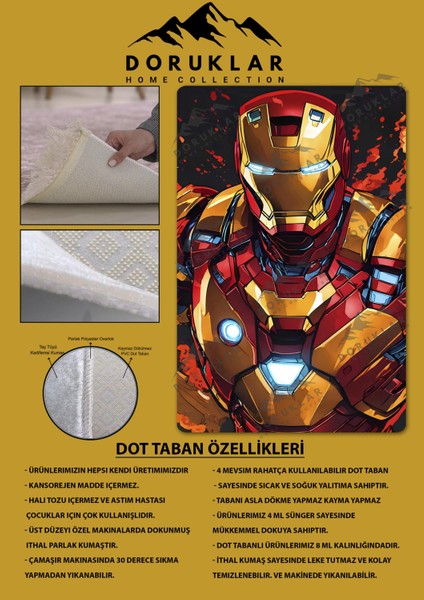 Kaymaz Taban Makinada Yıkanabilir Dijital Baskı Iron Man Desenli Genç Odası Halısı Dot Taban Halı GNC12 fiyatları