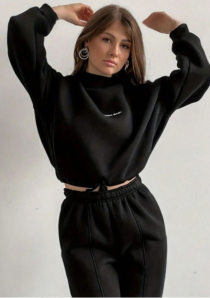 Kadın 3 Iplik Siyah Storm Baby Baskılı Alt Üst Eşofman Takım fırsatları