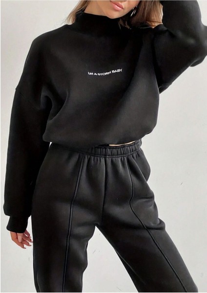 Kadın 3 Iplik Siyah Storm Baby Baskılı Alt Üst Eşofman Takım indirimleri