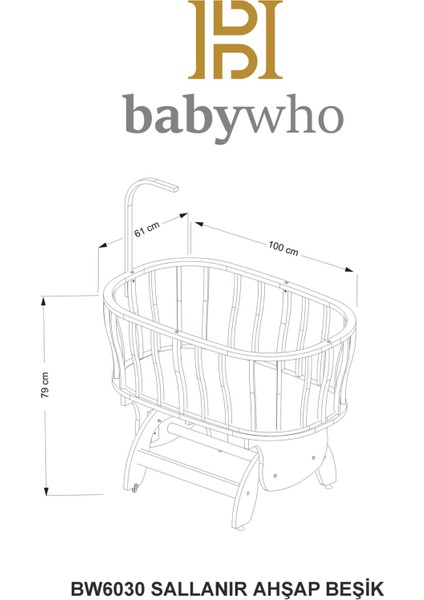 Bw 6030 - Tekerlekli Sallanır Sabitlenir Pratik Ahşap Bebek Beşik 50X90