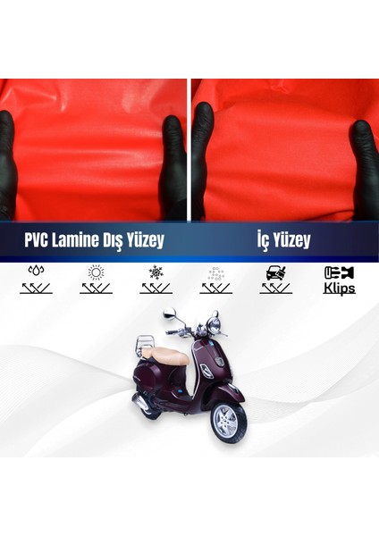 Vespa Sprınt 50 Motosiklet Brandası Su Geçirmez Branda Kırmızı Branda Motor Branda S