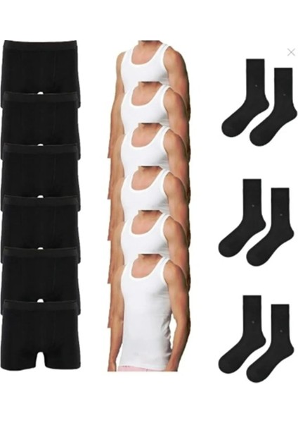 Ekonomik 15'li Paket Erkek Iç Çamaşır Seti 6 Adet Atlet 6 Atlet Boxer 3 Çift Çorap
