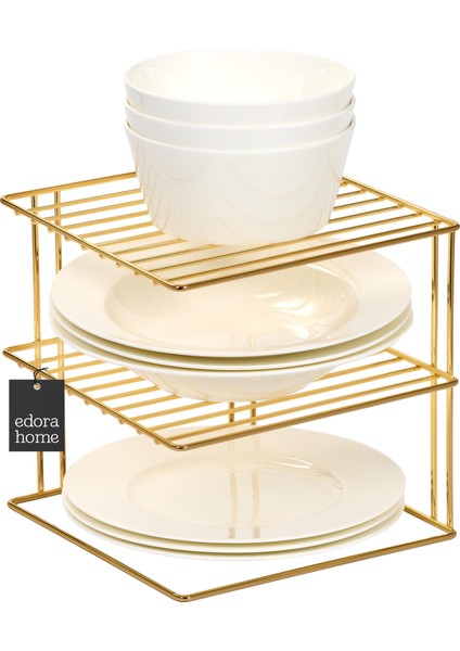 Altın 3 Katlı Dolap İçi Çok Amaçlı Tabak, Bardak, Mutfak Düzenleyici Raf, Tabaklık - Metal Paslanmaz modelleri