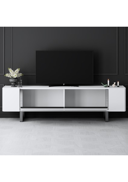 Yıldız Gümüş Metal Ayaklı Krom Tasarım Beyaz Tv Ünitesi fırsatları