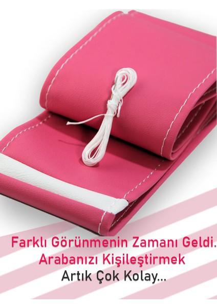 Dacia Dokker Pembe Özel Süper Deri Beyaz Yüzüklü Dikişli Direksiyon Kılıfı