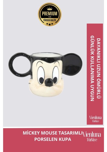 Deluxe Tasarım Dekoratif Estetik Armağan Sevgili Dost Aşk Arkadaş Porselen Mickey Mouse Kupa Bardak