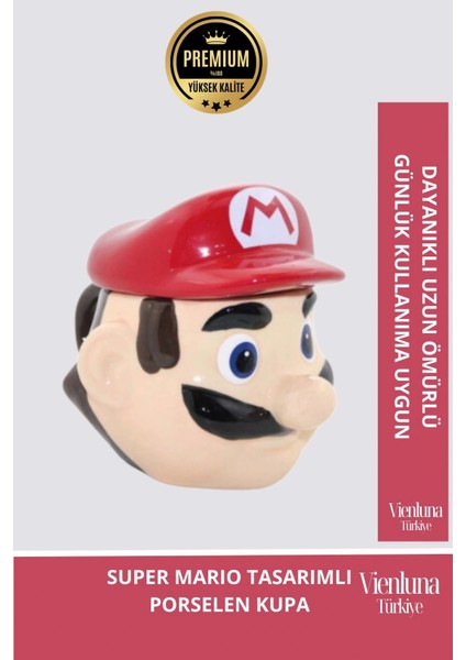Deluxe Tasarım Dekoratif Estetik Armağan Sevgili Dost Aşk Arkadaş Porselen Super Mario Kupa Bardak