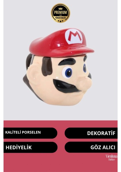 Deluxe Tasarım Dekoratif Estetik Armağan Sevgili Dost Aşk Arkadaş Porselen Super Mario Kupa Bardak
