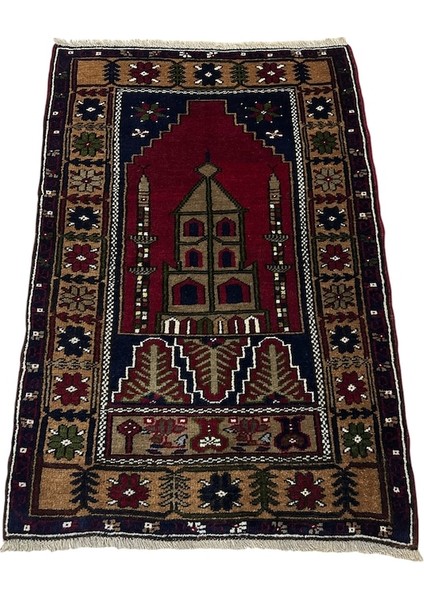 El Dokuma Çamardı Seccade 82X124 Lacivert %100 Yün Namazlık