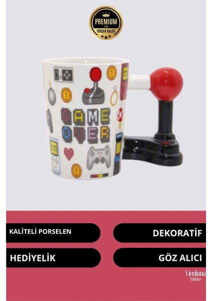 Deluxe Tasarım Dekoratif Estetik Armağan Sevgili Dost Aşk Arkadaş Porselen Game Over Kupa Bardak
