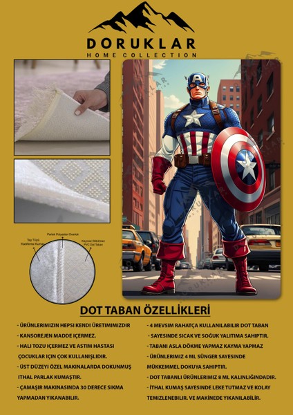 Kaymaz Taban Makinada Yıkanabilir Dijital Baskı Captan America Desenli Genç Odası Halısı Dot Taban Halı GNC07 fiyatları