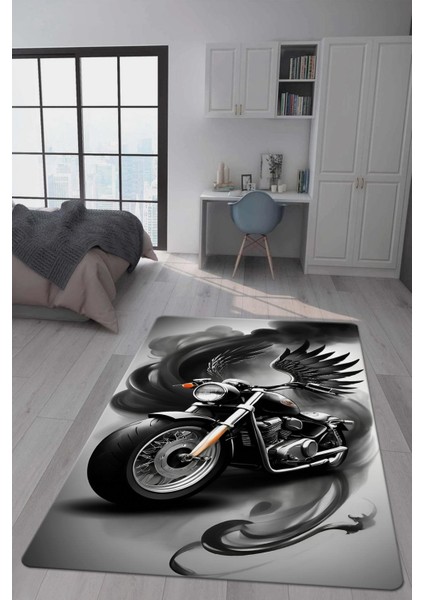 Kaymaz Taban Makinada Yıkanabilir Dijital Baskı Motor Desenli Genç Odası Halısı Dot Taban Halı GNC01