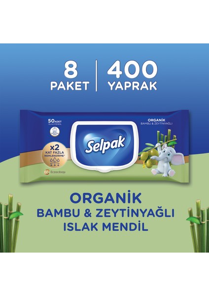 Organik Bambu Özlü & Organik Zeytinyağlı Islak Mendil 8'li 400 Yaprak fiyatları