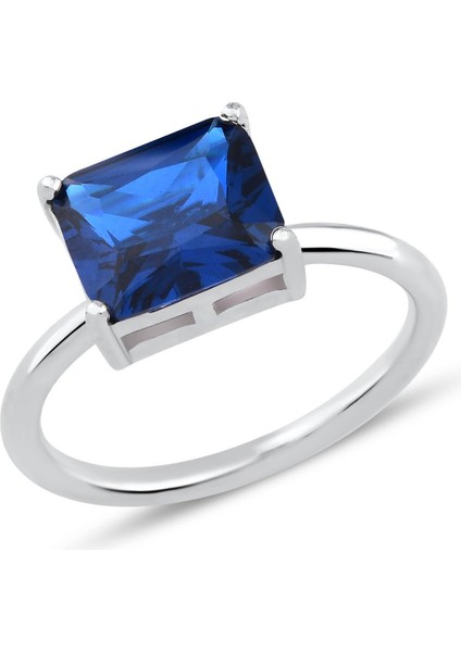 Safir Zirconia Taşlı Baget Kesim Tektaş Yüzük