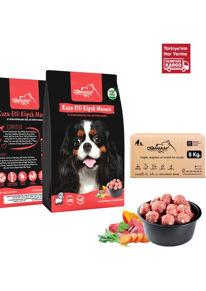Barf Köpek Için Kuzulu Köfte 8 kg 8 Adet 1000GR