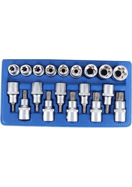 1/2 Torx ve E Lokma Takımı 19 Parça (T20-T25-T27-T30-T40-T45-T50-T55-T60-T70)
