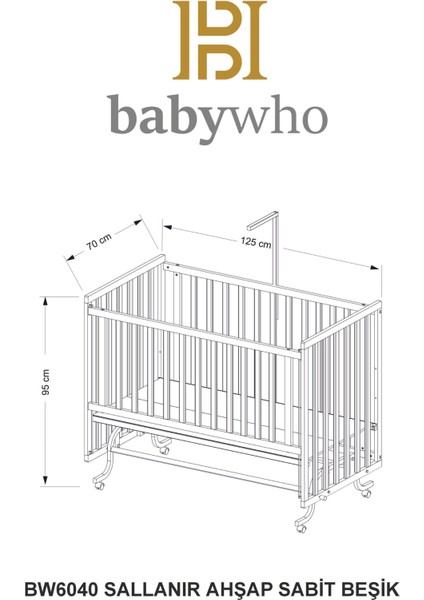 Bw 6040 - Tekerlekli Sallanır Sabitlenir Kademeli Anne Yanı Ahşap Bebek Beşik 60X120