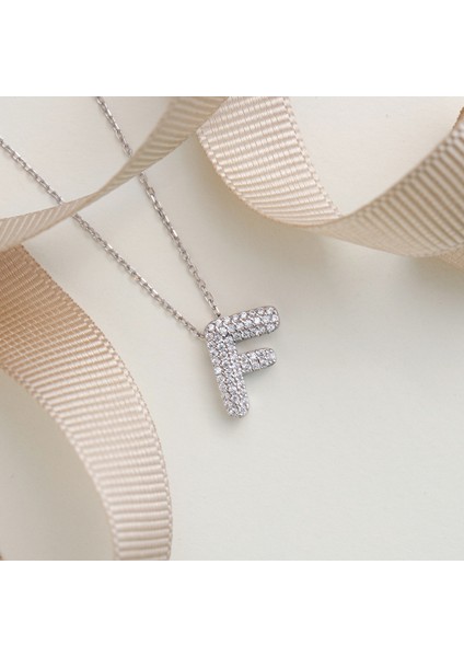 925 Ayar Radyum Kaplama Harfli Gümüş Kolye--F Harfi